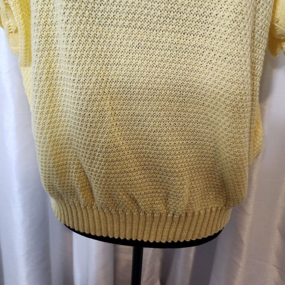 Vintage Sweater Womens L Yellow Soft Crochet Waffle Knit Cottagecore Grandma USA - Picture 5 of 9
